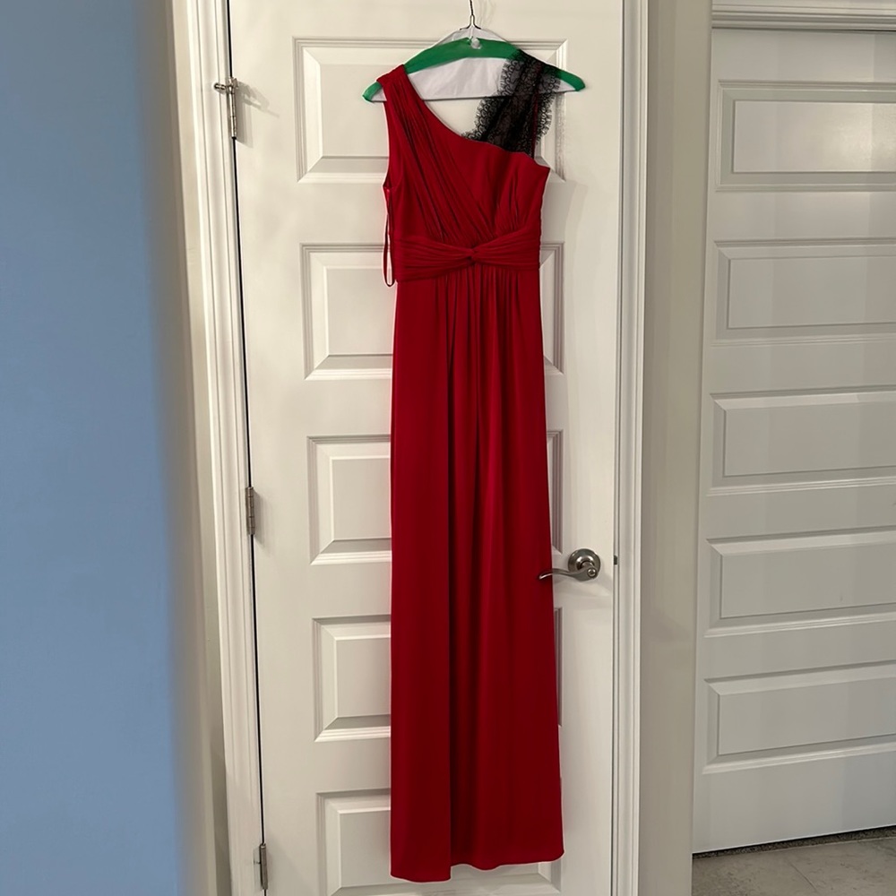 BCBG red and black lace gown